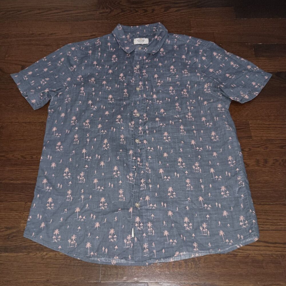 Marine Layer Shirt Mens Medium Short Sleeve Button Front Palm Tree Print w/ Flaw